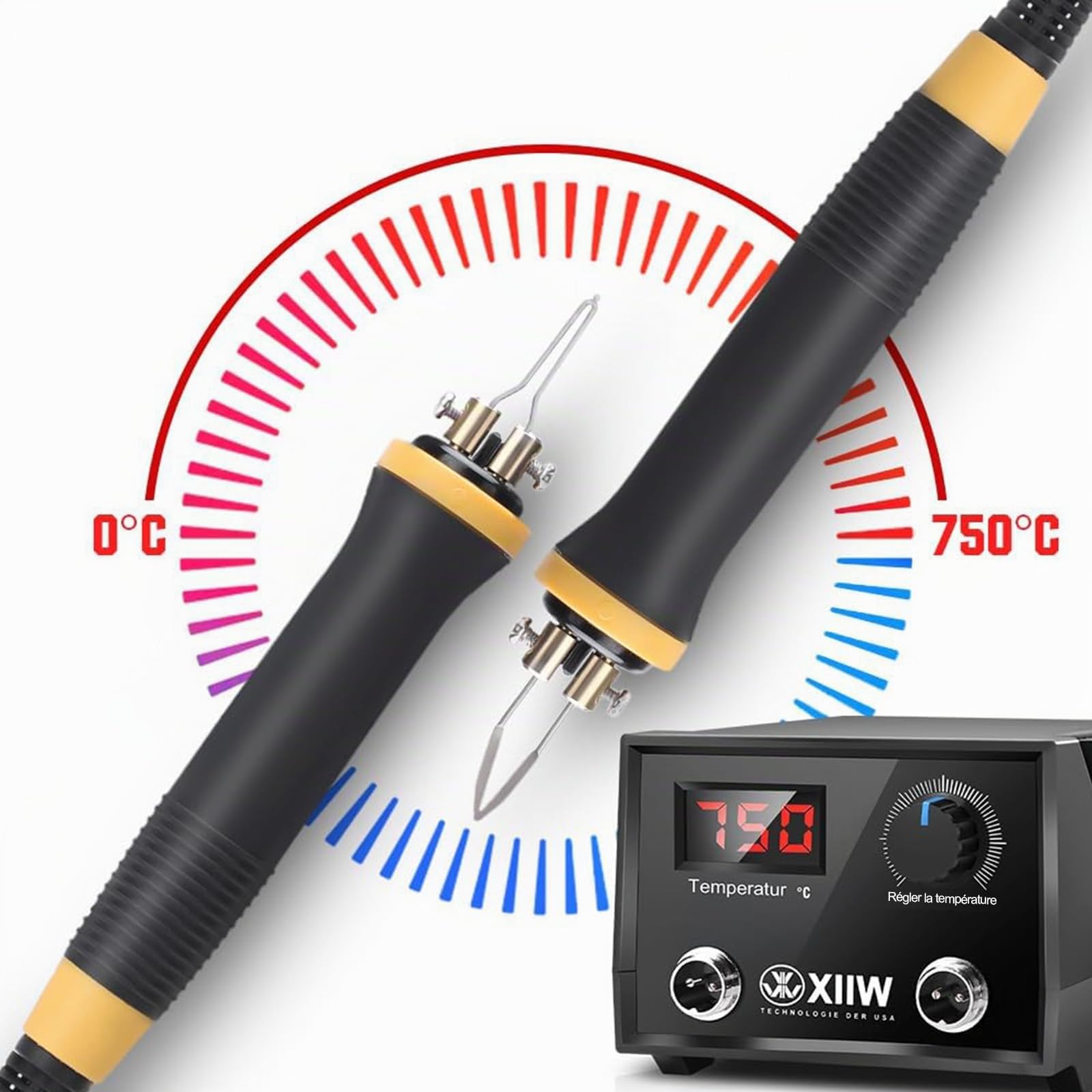 XIIW Kit Pirografo per Legno 100W | 2 Penne Pirografia e 23 Punte | 0–750°C Regolabile | Doppio Attacco | Display Digitale - Macchina Pirografica Leggera per Fai da Te e Artigianato | Regalo Creativo