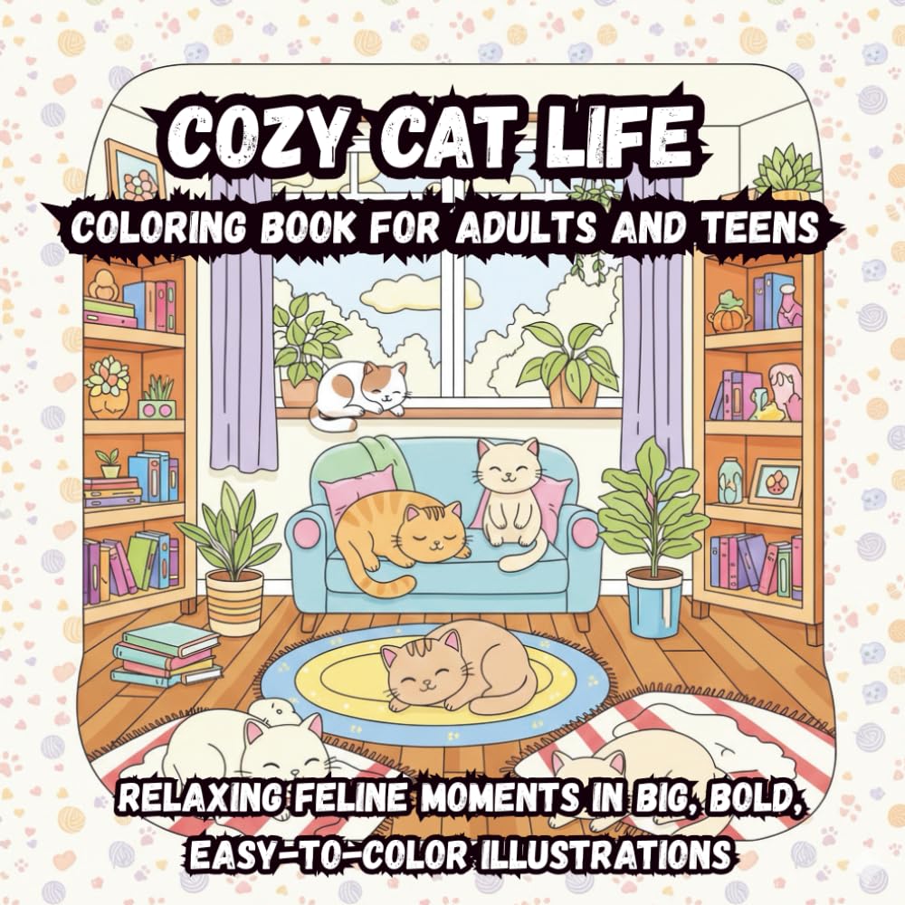 Cozy Cat Life Coloring Book for Adults and Teens: Relaxing Feline Moments in Big, Bold, Easy-to-Color Illustrations