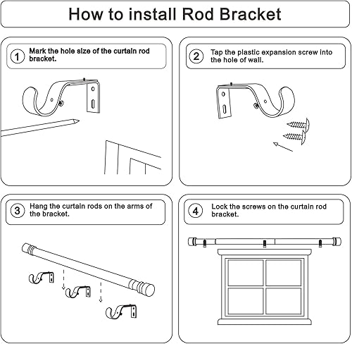 Miniatura 7 de Byondeth Barras de cortina para ventanas de 16 a 88 pulgadas de longitud ajustable, barra de cortina de ventana de 1 pulgada de diámetro con tapa de