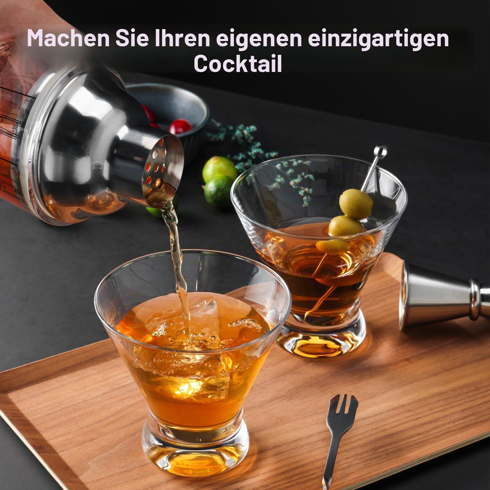 WOTOR Set mit stiellosen Martini-Gläsern, 4er-Set, 236ml Cocktailglas-Set, schicke moderne Martini-Gläser für die Bar, kurze und kleine Margarita-Gläser