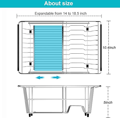 Miniatura 6 de iPEGTOP Escurridor de platos extensible para colocar sobre el fregadero, multifuncional ajustable (14 a 18.5 pulgadas), estante organizador de