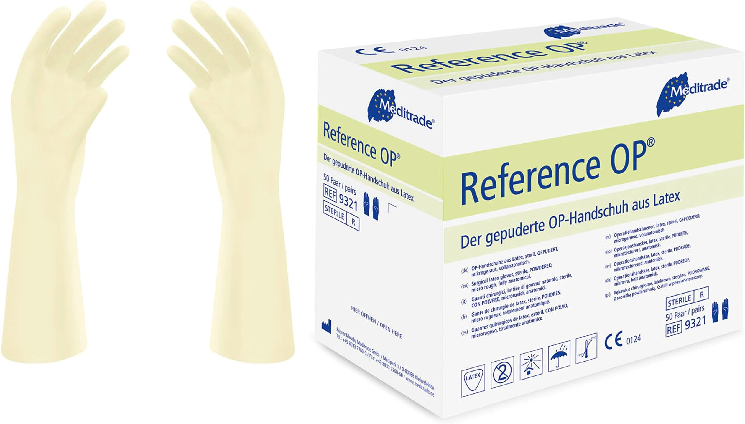 Reference™ OP Surgical Gloves – Pure Latex, Powdered, Sterile – Suitable for All Surgical Areas - Natural – Size 7.5 – 50 Pairs