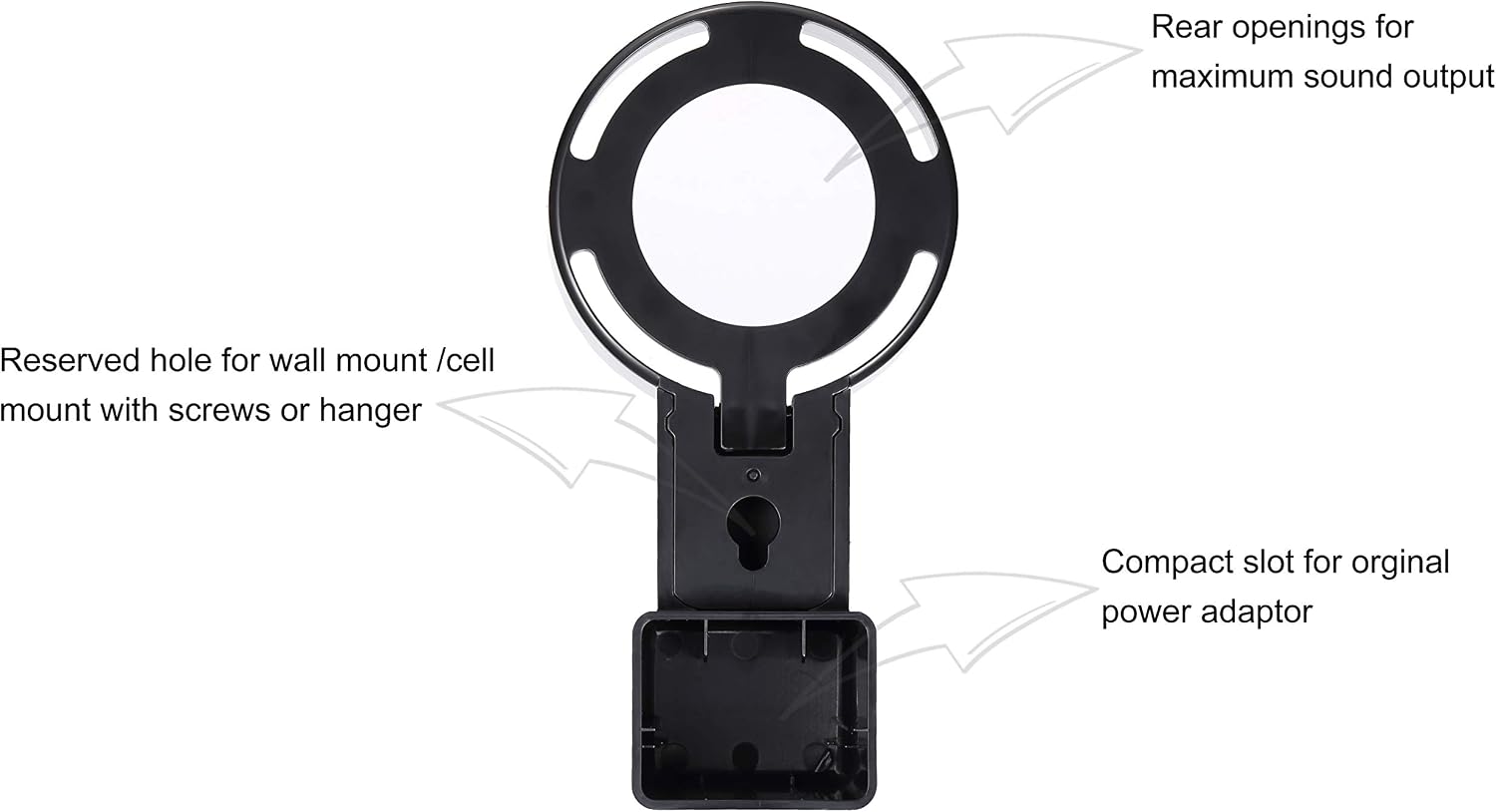 Feiyen Outlet Wall Mount Hanger Stand Holder Only for Dot 2nd Generation Without Mess Wires Or Screws, Compact Holder Case Plug in Kitchens, Bathroom and Bedroom (Black)