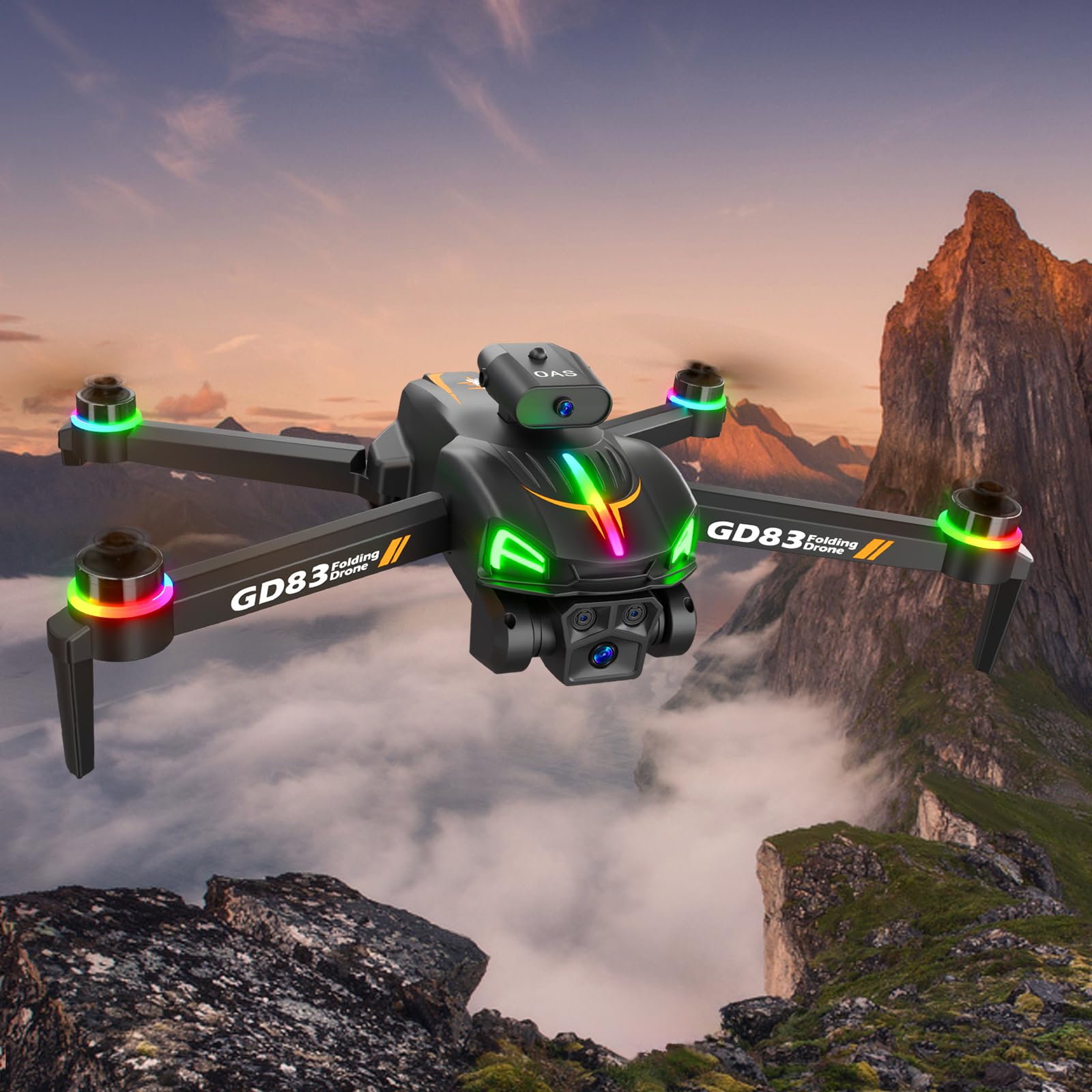 Global Drone GD83 Folding Drone, 1080P HD Dual Cameras, RGB Lights, 360° Obstacle Avoidance, Optical Flow Positioning