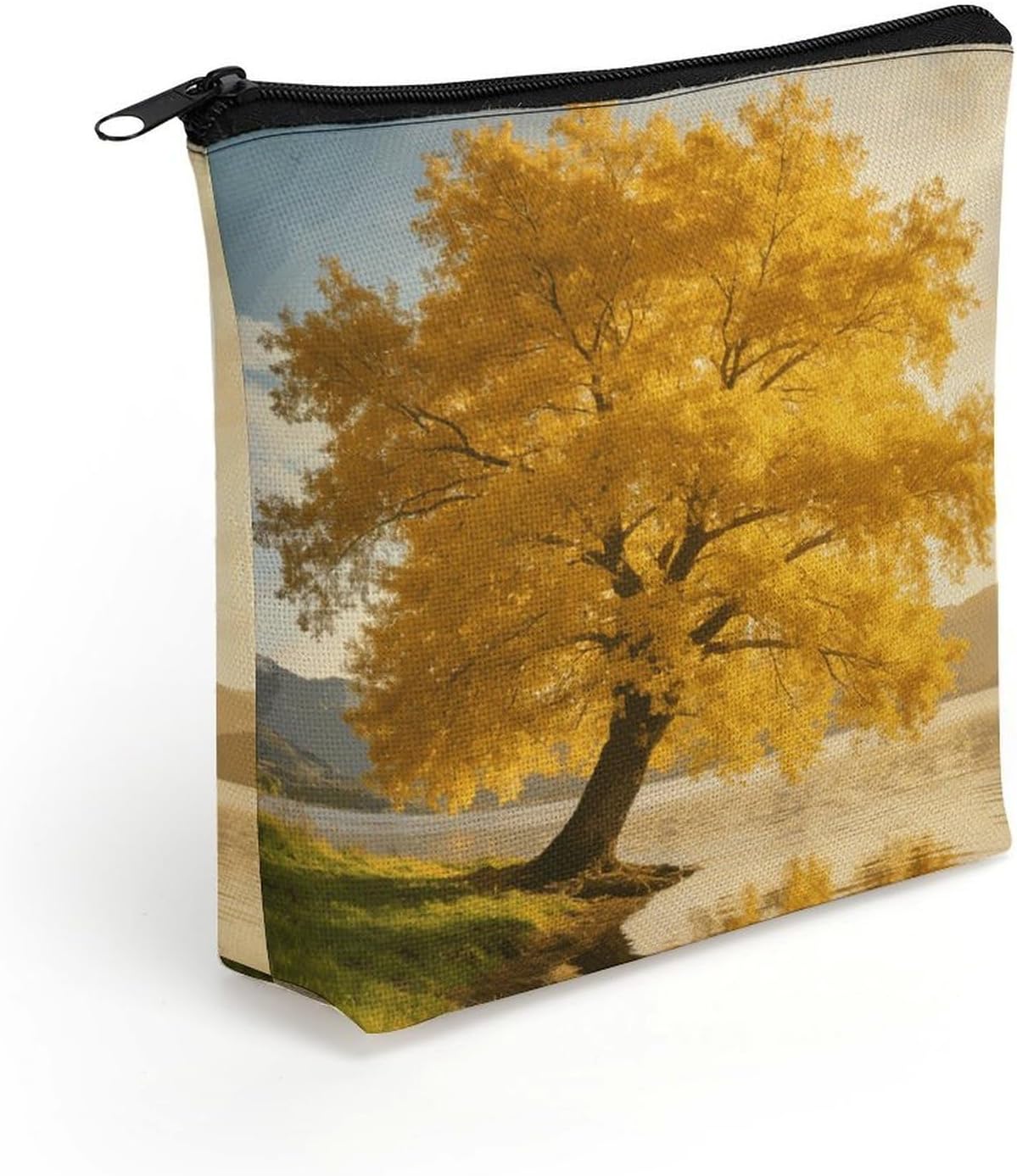 Yellow Tree Lake View Makeup Bag Cosmetic Pouch Toiletry Bag