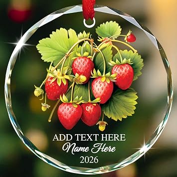 Customized Text/Name/Year Strawberry Christmas Ornament 2026, Personalized Strawberry Glass Ornament Gift for Women Mom Girl Daughter, Fruit Xmas Tree Keepsake, Strawberries Lover Christmas Ornaments