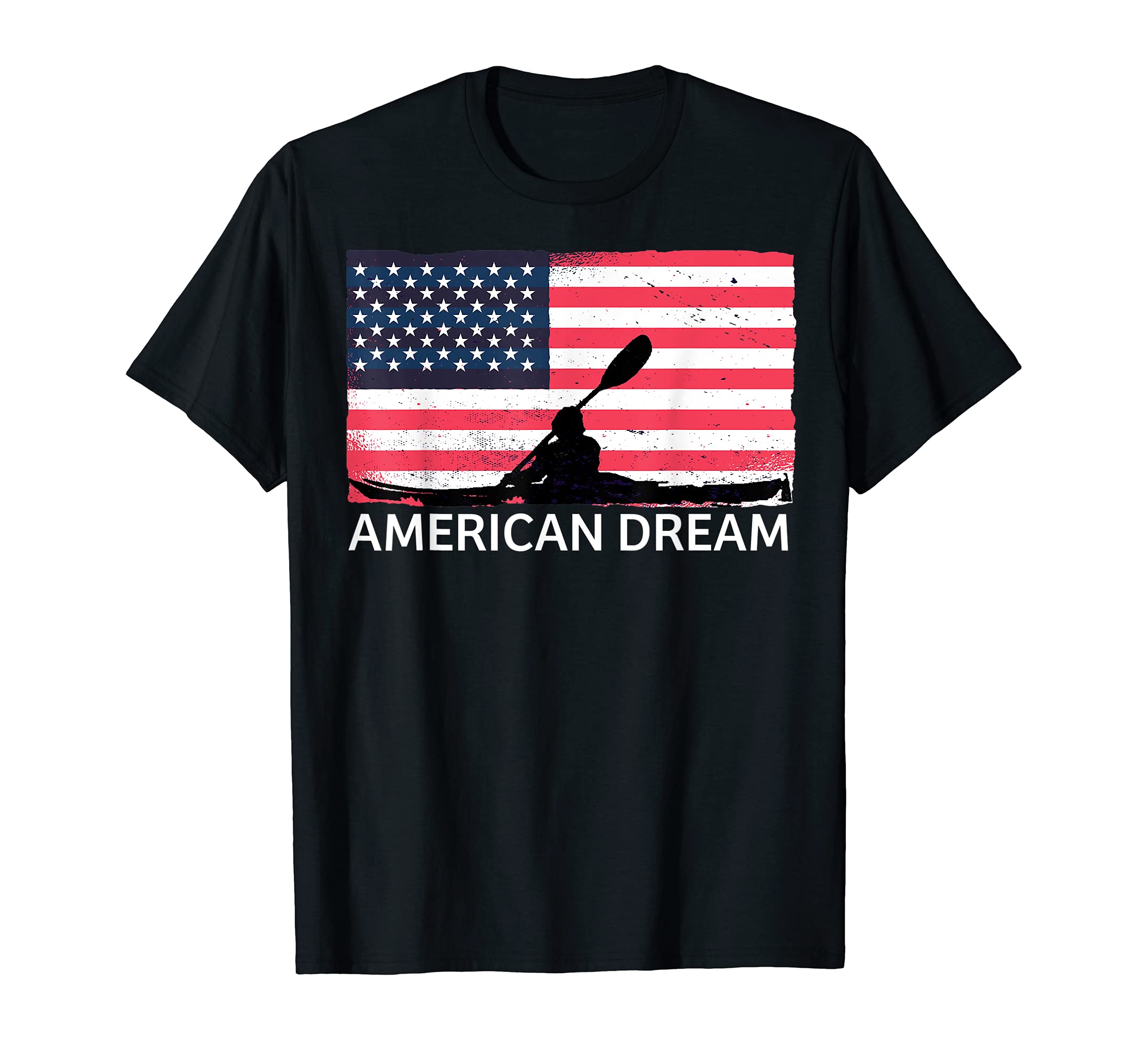 USA Flag Paddle Kayak Kayaking Kanuing Canoeing Relax T-Shirt, Black
