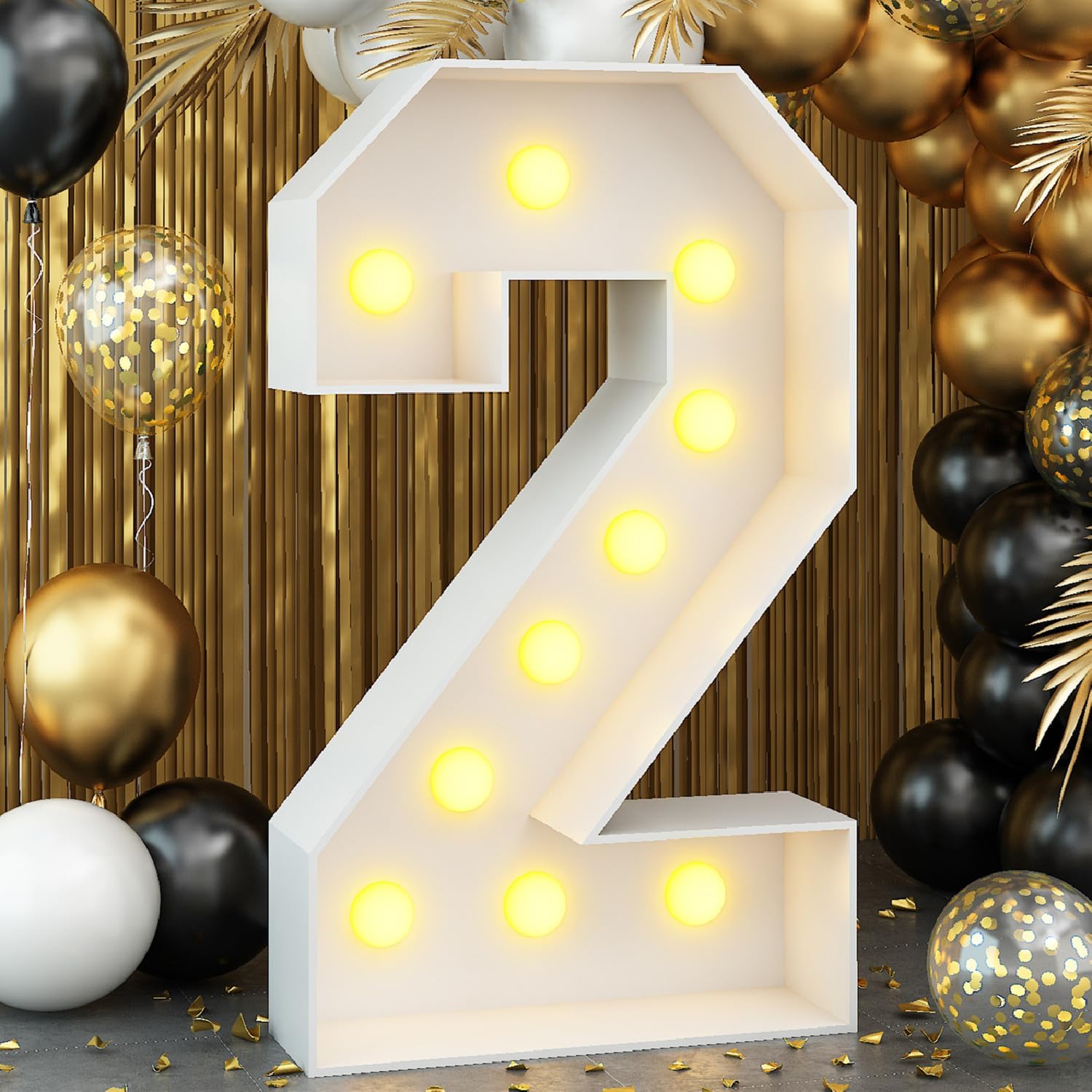 4ft Light up Number 2 White Numbers with Lights 2nd Birthday Party Decorations Large Marquee Mosaic Number Frame with Slots Letter 2 Cardboard Pre-Cut Cut-Out Thick Foam Board Sign Anniversary