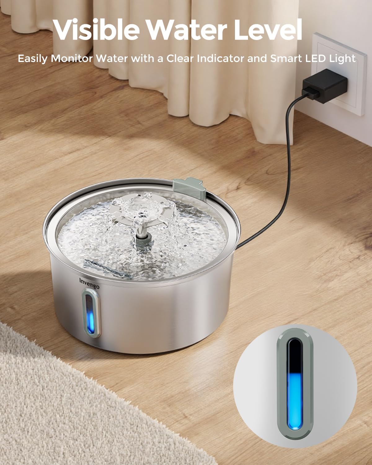 Invengo Fuente para Gatos Acero Inoxidable, 3.2L Fuente para Gatos Acero Inoxidable con Boquilla de Flor & 12 Filtros de Repuesto para Fuente de Agua