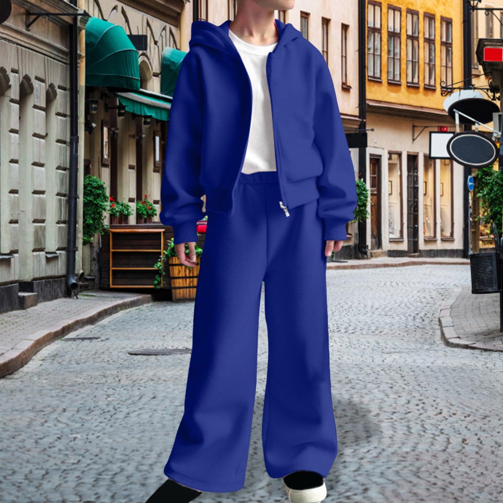 Chándal con capucha y cremallera para niñas y pantalones de pierna