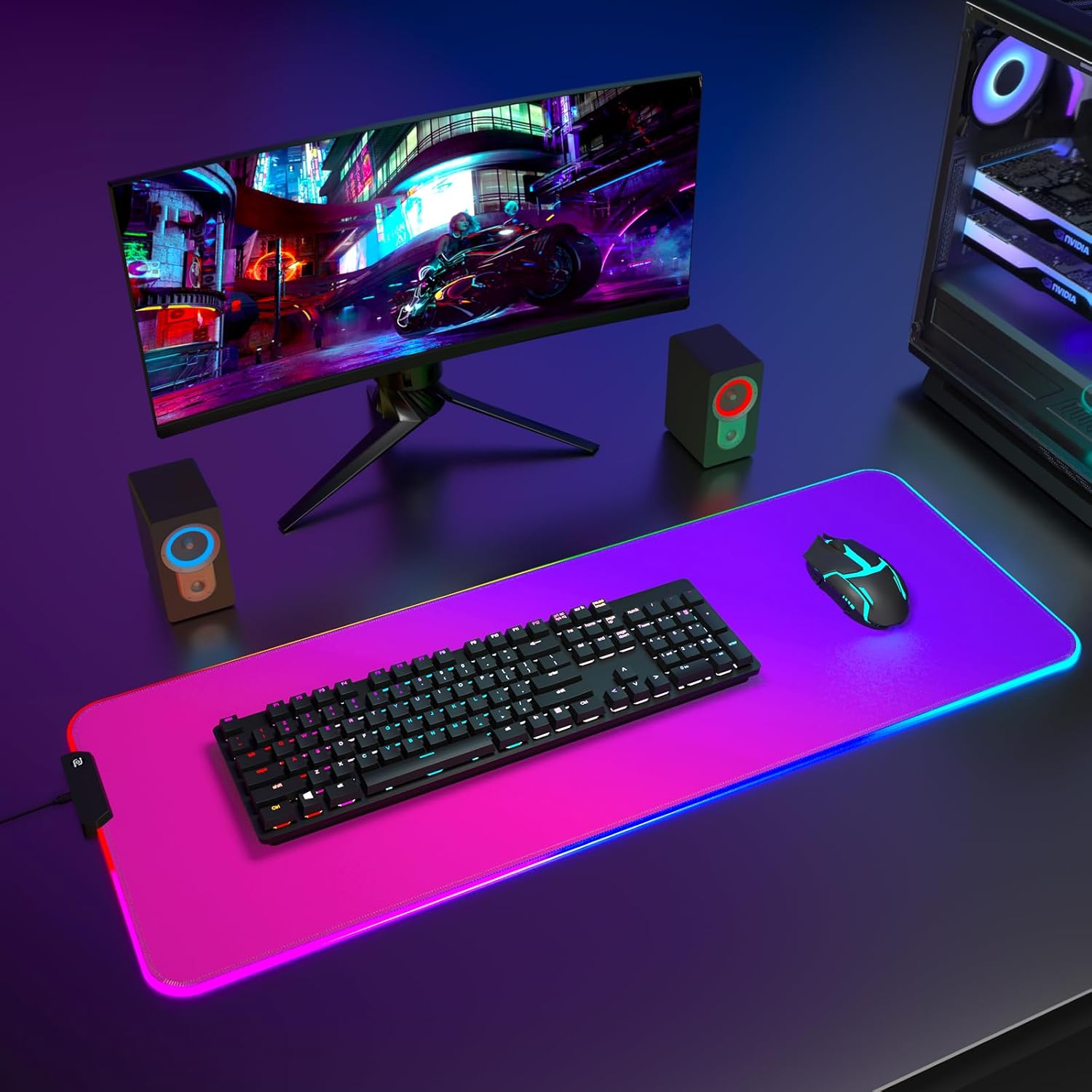 ITNRSIIET RGB Gaming Mouse Pad Full Desk XL Extended Large Gaming Mousepad 12 Lighting Modes, 30% Thicker, Big LED Desk Mat for Keyboard Men Gamers Esport Pros, 32" x 12",Gradient Red Purple - Image 7