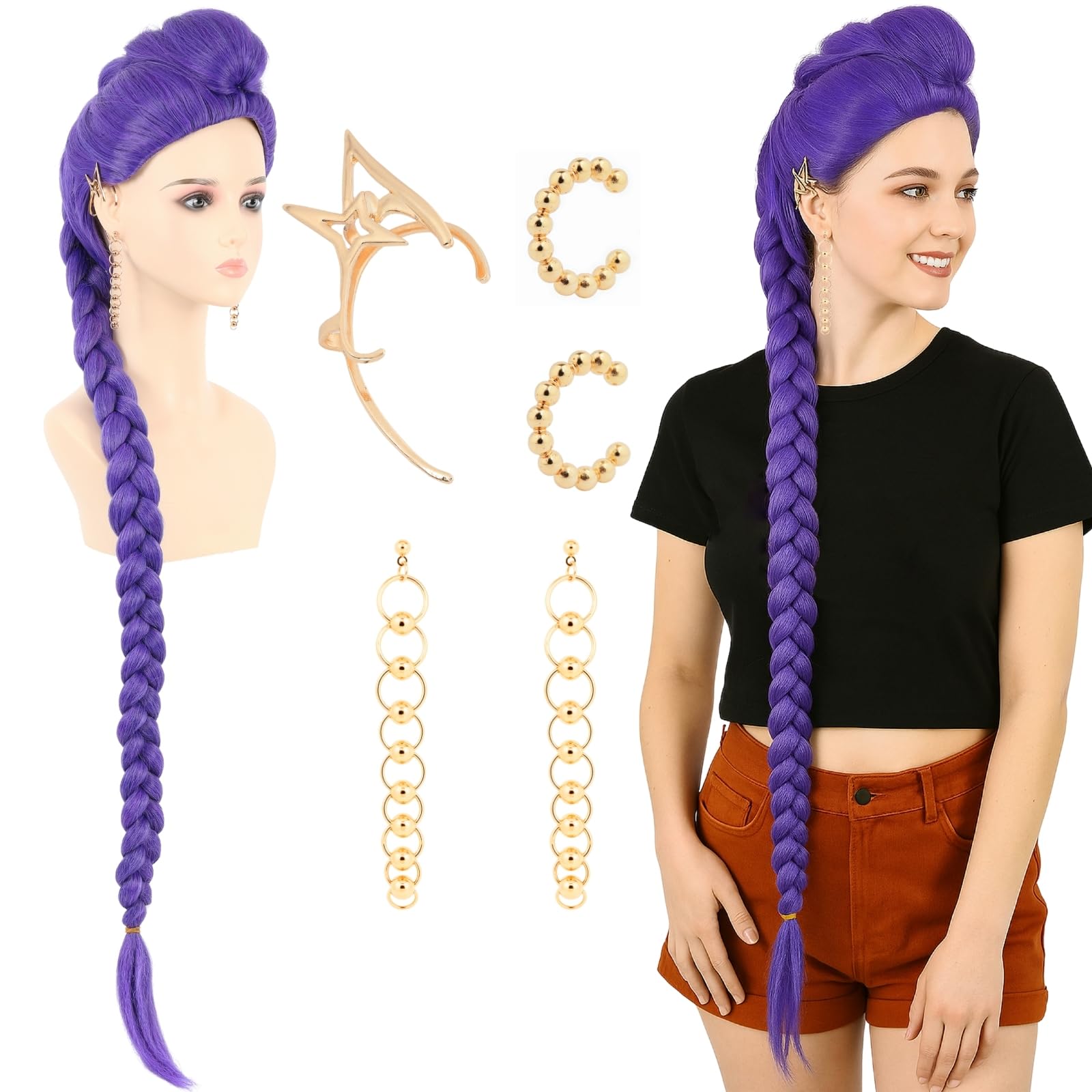 Long Purple Braided  COSPLAY Wig NEW Amazon.com: ColorGround Long Purple Braided Cosplay Wig with  main image 2
