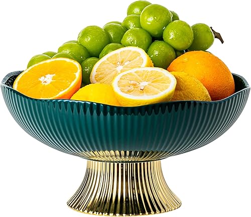 Miniatura 8 de Frutero de cerámica, cuenco de pedestal de 10 pulgadas, bandeja de frutas decorada para encimera de cocina y mesa de comedor, cuencos con pies para