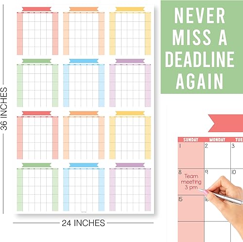 Miniatura 7 de Colorido calendario de borrado en seco de 12 meses para pared, calendario grande de pared de pizarra blanca, calendario de pared grande de borrado