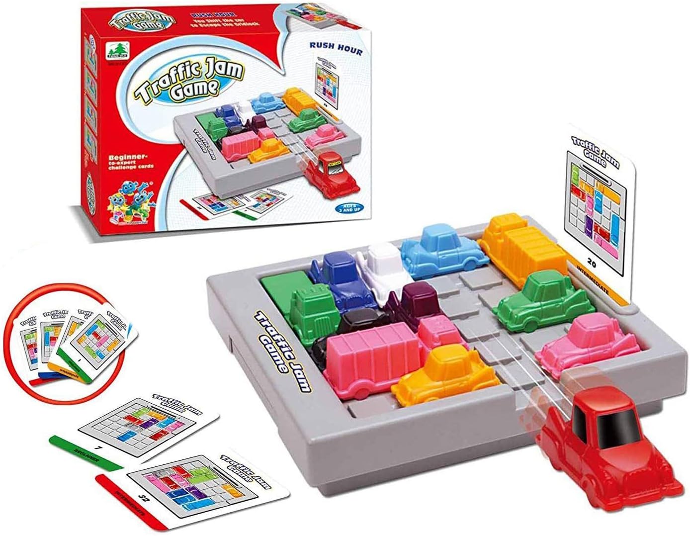 Traffic Jam Rush Hours Board Game Logic Challenge Game Stem Toy Running Car Vehicles, Family Game, Boost Children Skills, for Your Child,
