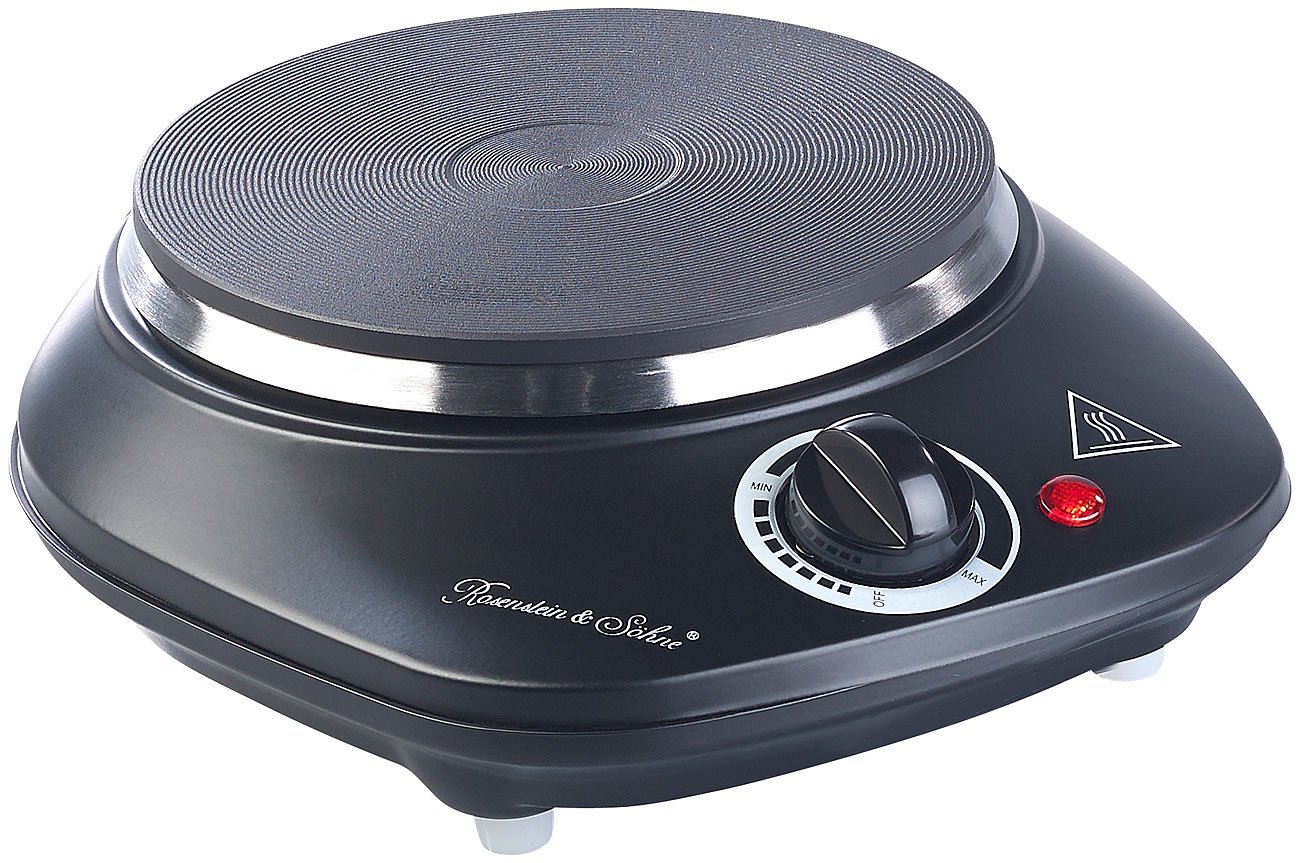 Rosenstein & Söhne Fornellini elettrici - Piastra di cottura singola: Piastra elettrica singola compatta, 1000 watt, 155 mm, continuo (Attacco per pizza Piatto caldo, Piastra elettrica)