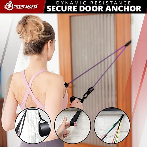 Miniatura 4 de INTENT SPORTS Juego de bandas de resistencia bandas de ejercicio con asas, anclaje de puerta, correas de tobillo para piernas, bolsa de transporte