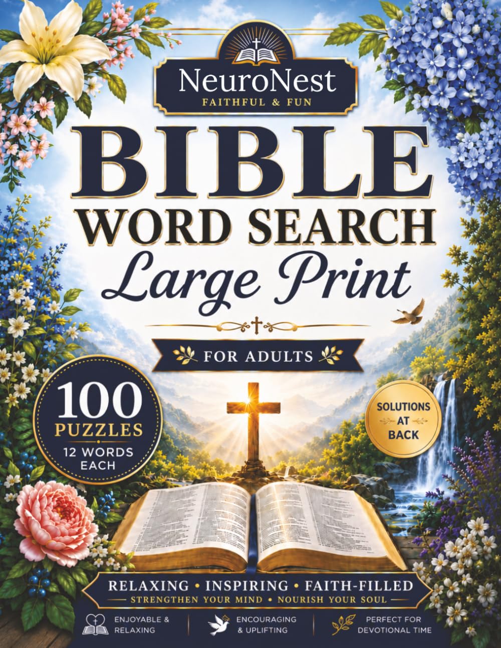 Bible Word Search Large Print for Adults: 100 Extra Large Print Christian Word Find Puzzles for Adults and Seniors with Bible Themes, Faith Filled Words, and Solutions