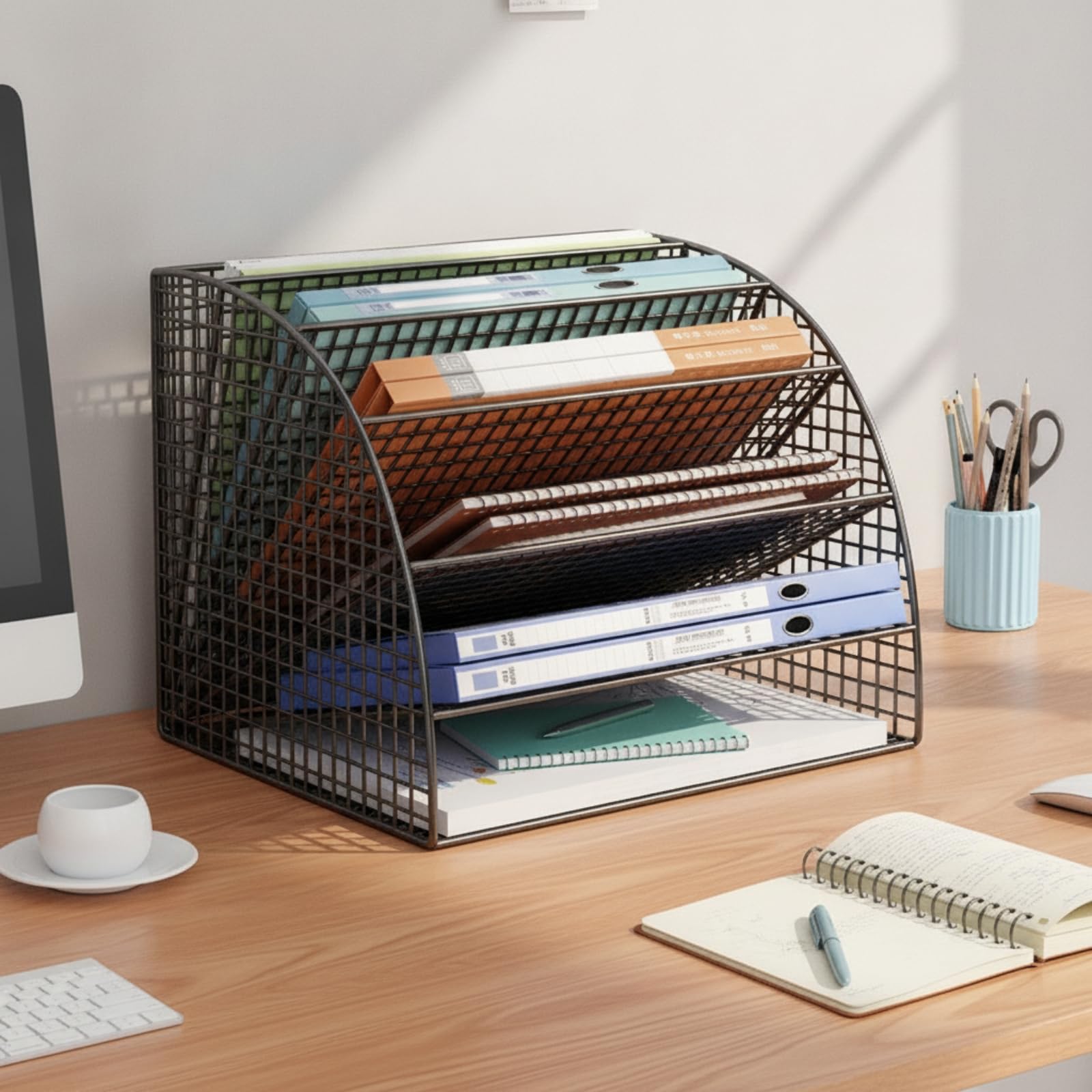 Organizzatore a Scomparti Inclinati | Inclinato, Verticale, Classificatore da Tavolo, per Studio, Studenti, Nero