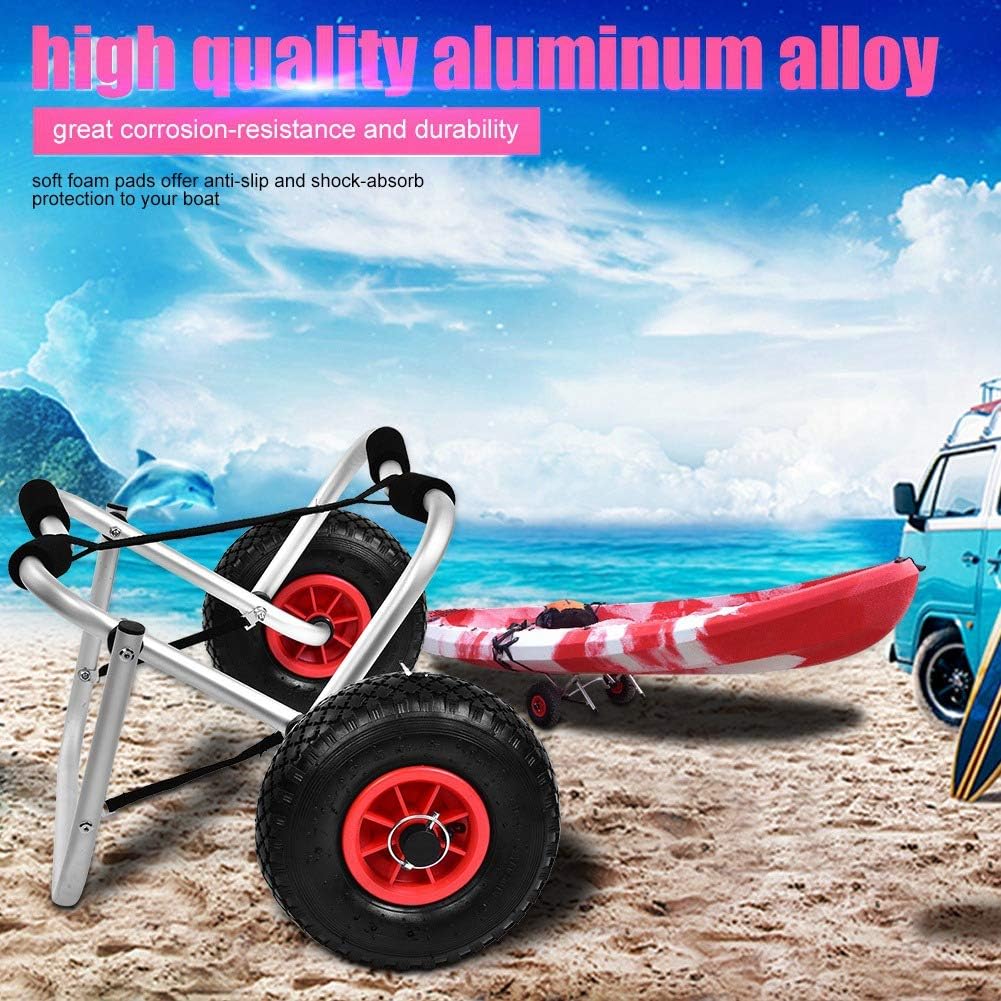 Akozon HighQuality Aluminum Alloy Kayak Canoe Trolley Transport Cart with Soft Foam Pads and Rubber Wheels – Kayak Accessory for Transport and Storage