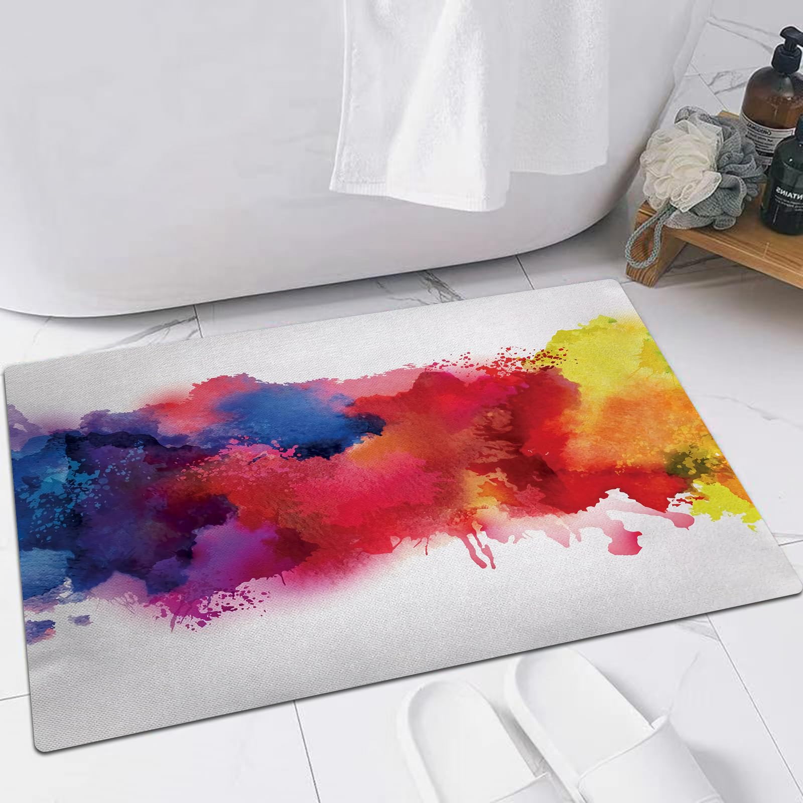 EMFSLA Bath Mat 24x35 in,Bright watercolor stains,Non-Slip Bathroom Mat Machine-Washable,Ultra Soft and Water Absorbent Bath Rug for Bathroom