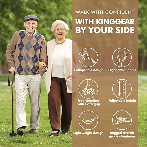 Miniatura 8 de G1 Walking Cane for Women & Men, Lightweight & Sturdy Offset Walking Stick, Large Quad Base Walking Cane with Autonomous Standing for Seniors and
