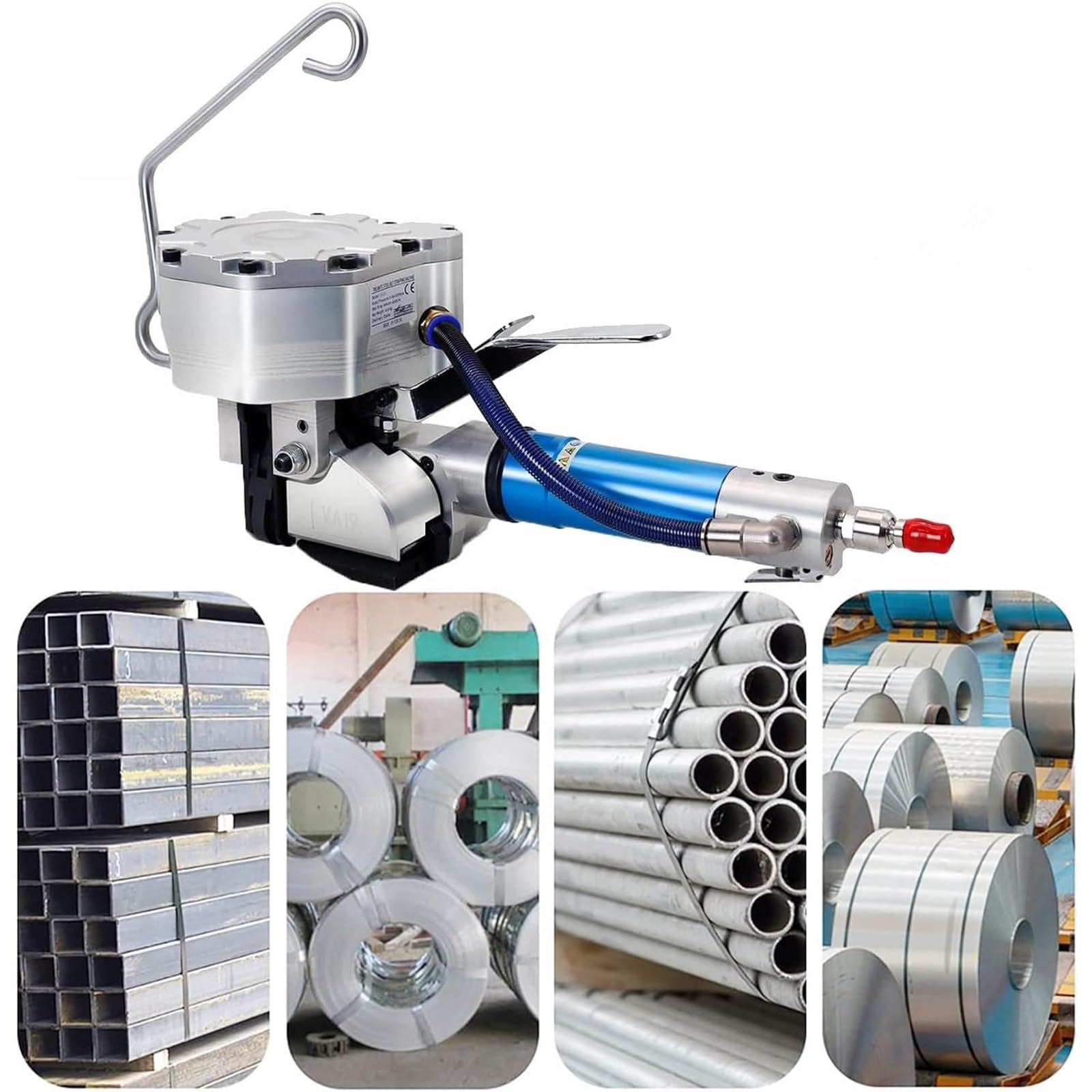 Cercleuse pneumatique pour emballages, Haute Tension 3 500 N, Compatible avec Les feuillards PP et Pet, idéale pour Les Applications industrielles et en entrepôt.