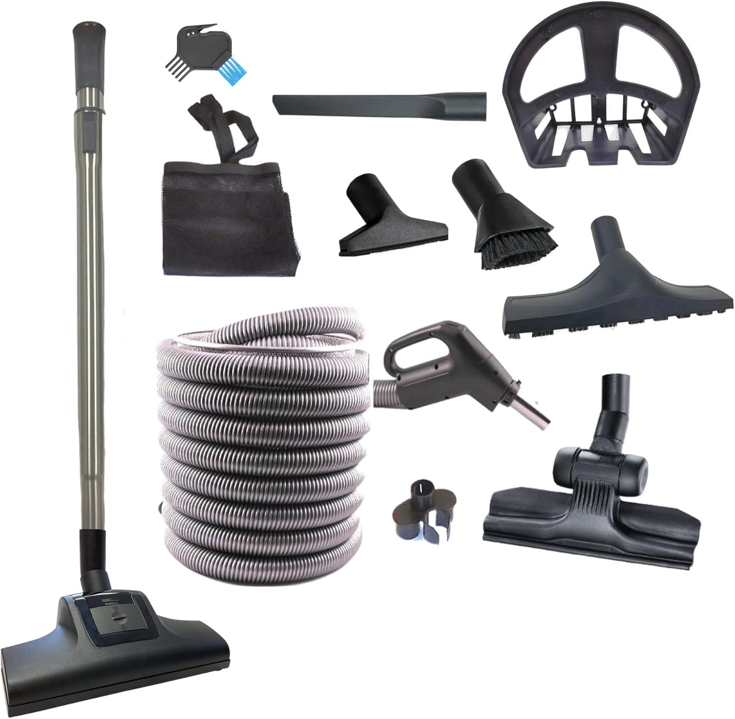 Wessel-Werk BaseReach™ Turbo Kit – 35 ft Low Voltage Central Vacuum Hose with 2-Way On/Off Switch & Cleaning Accessories – Fits Standard 1.5" Wall Inlets, Compatible with Beam, Nutone, Vacuflo & More