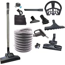 Wessel-Werk BaseReachTM Turbo Kit 30 ft Low Voltage Central Vacuum Hose with 2-Way On/Off Switch & Cleaning Accessories Fits Standard 1.5" Wall Inlets, Compatible with Beam, Nutone, Vacuflo & More