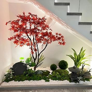Realistic Large Japanese Red Maple Artificial Tree, Artificial Red Maple Tree, Outdoor Garden Home Decoration Simulation Tree, Gorgeous Simulation Landscape(7ft)