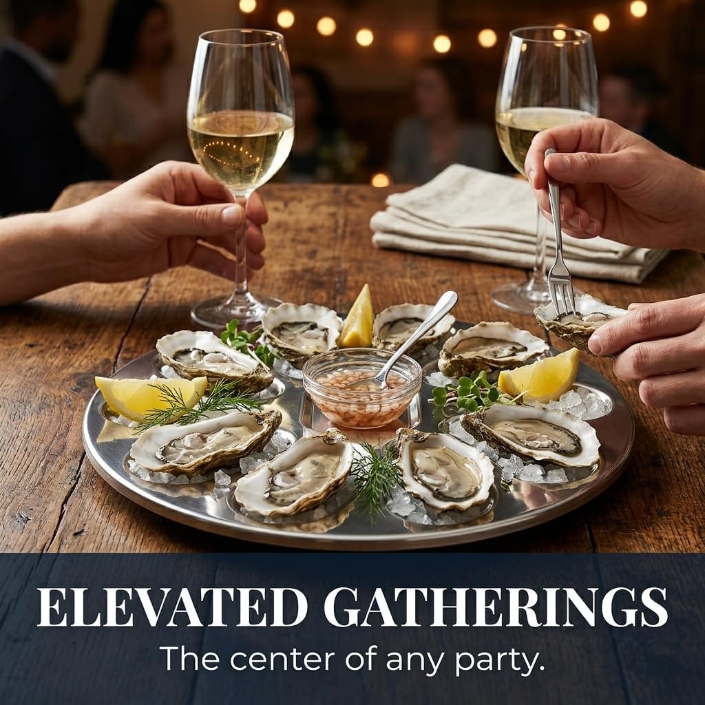MGTECH 2 Pack Stainless Steel Oyster Plate, Pan and Serving Tray, Shell Shaped Platter