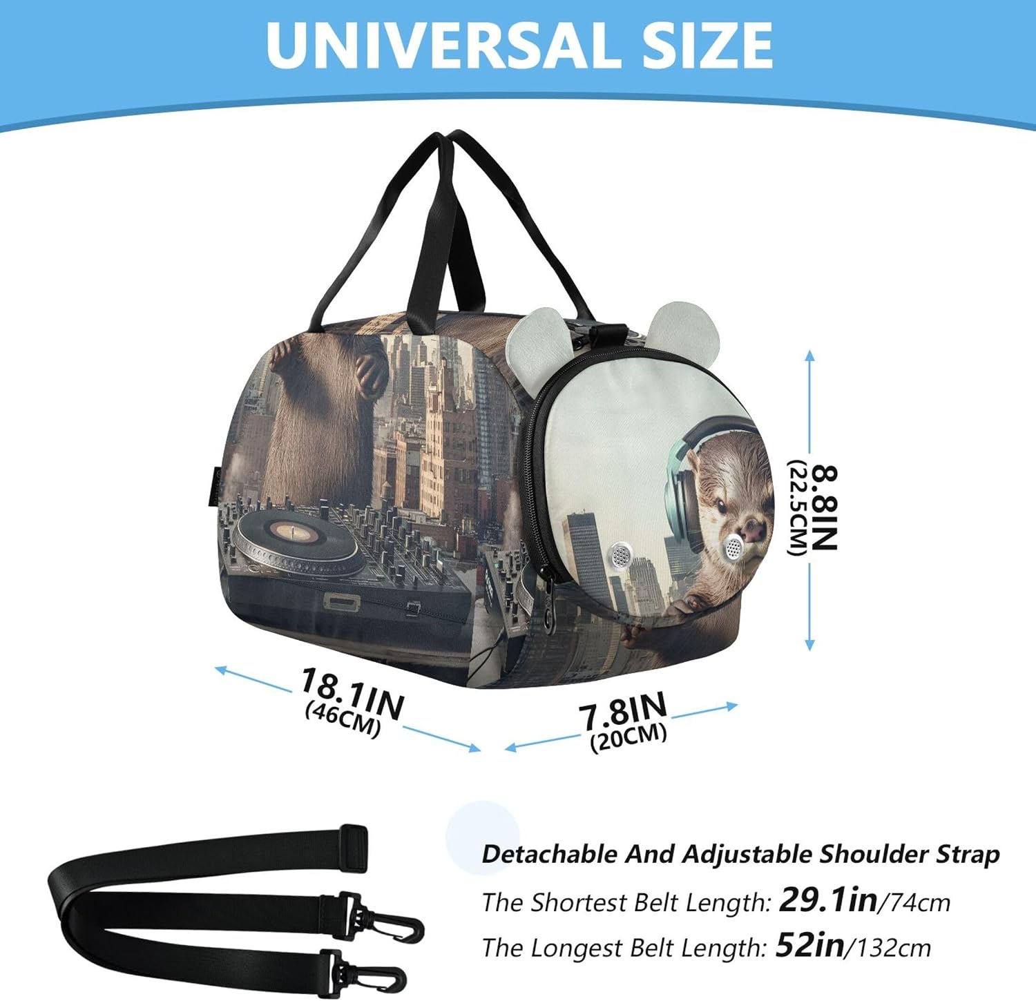 Funny Otter DJ Headphones Music Girls Duffle Bags Travel Tote Overnight Weekender Duffel Carry on Duffel Bag for Boys Kids Luggage Sports Bag