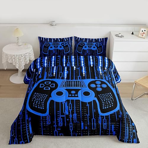 Miniatura 26 de Feelyou - Juego de edredón para niños gamers tamaño individual, juego de ropa de cama de estilo Galaxy Gaming con purpurina, juego de edredón para