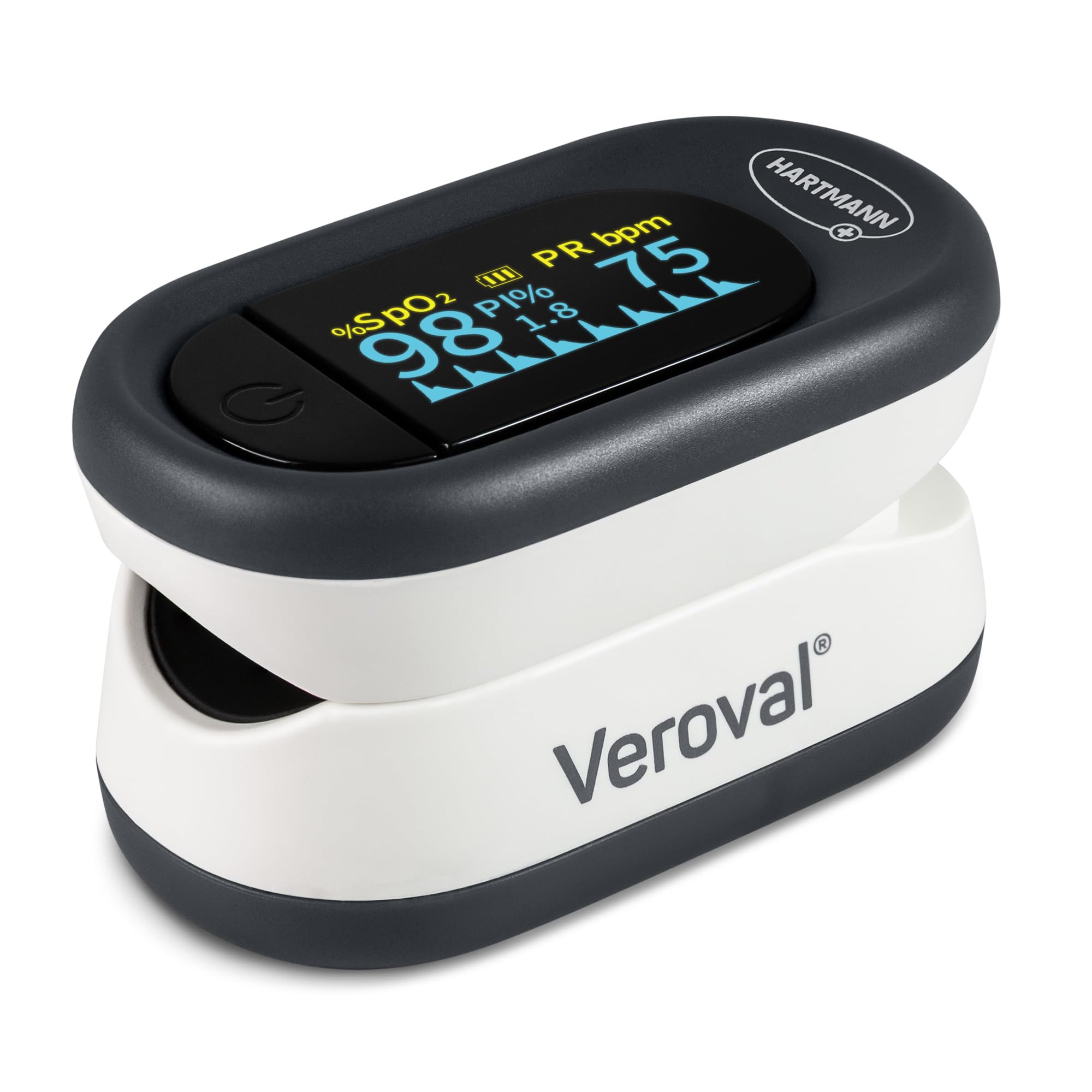Veroval® Pulsoximeter | Messung von Sauerstoffsättigung (SpO₂), Herzfrequenz (Puls) & Durchblutung (Perfusionsindex) am Finger | Klinisch validiertes Messgerät mit OLED-Farbdisplay | 1 Set