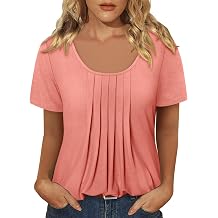 onlypuff Womens Flowy Tunic Tops Short Sleeve Shirts Round Neck Ladies Blouses Summer Fashon Trendy Top