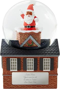 Things Remembered Engraved Santa in The Chimney Musical Snow Globe in Dark Brown Tone Free Customization, Plays Deck The Halls Music, African American Santa