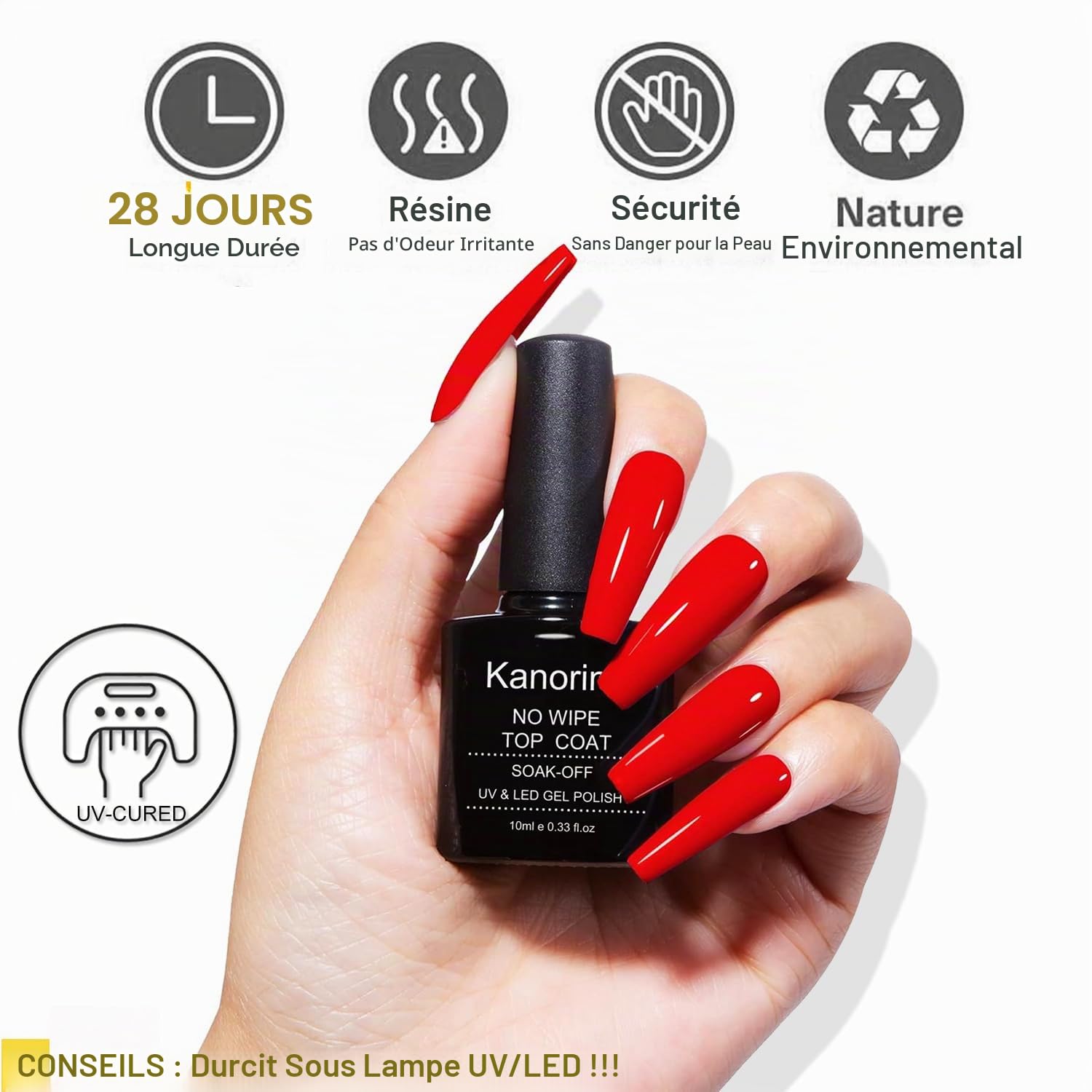 No-Wipe Top Coat Vernis Semi Permanent Soak-Off UV/LED Gel UV Vernis à Ongles 1pcs x 10ml