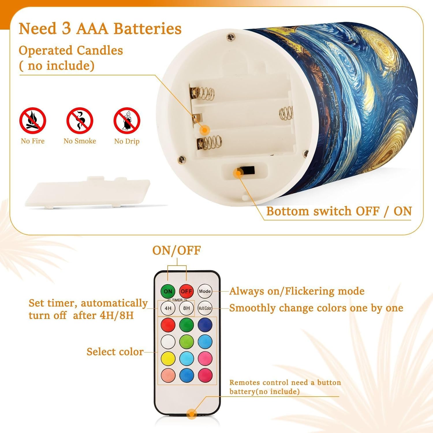 ALAZA Starry Sky House Flickering Flameless Candles Pillar Led Candles Battery Operated Candles with Remote and Timers Set of 2