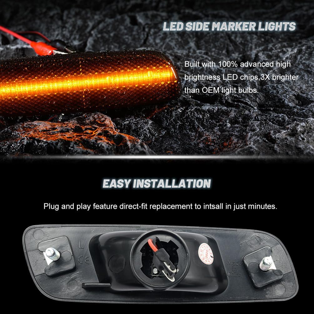 NJSBYL Front Side Marker Light Kits for 2004-2006 Scion xA, 2001-2005 Toyata Prius Echo Hatchback Amber LED Markers Lights Bumper Driving Running Singal Lamps Smoked Lens OEM 8173130110 8174130120