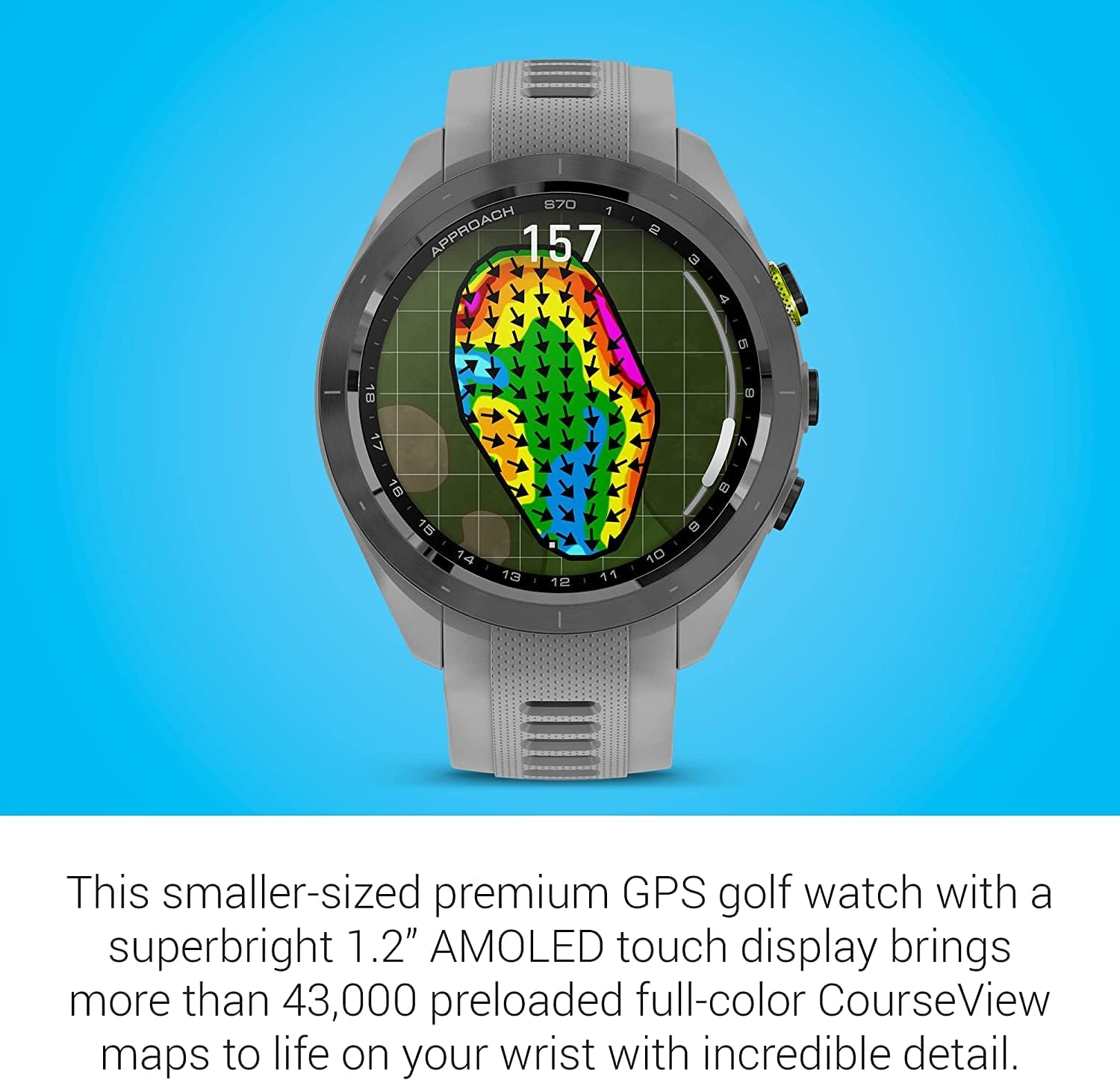 Garmin Approach S70 (Gray, 42mm) Golf GPS Watch AMOLED Display with Charging Stand, Car & Wall Adapters and Cleaning Kit