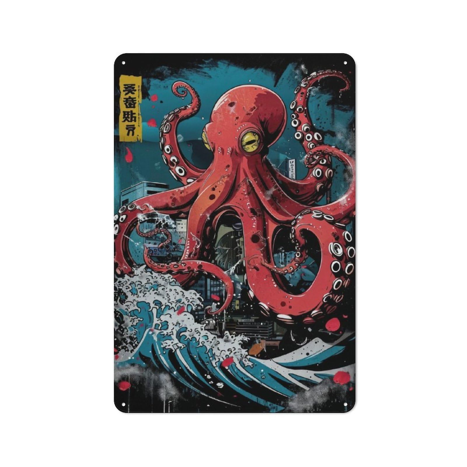 Tentacled Metropolis Vintage Metal Wall Decor 30x20cm, Vintage Metal Sign for Cafe, Bistro, Bakery Or Restaurant