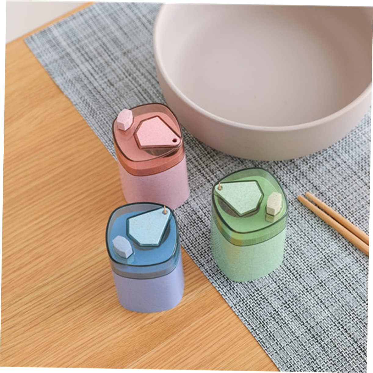 DECHOUS Automatic Toothpick Dispenser Box, Blue, Wheat Straw Press Design image 2