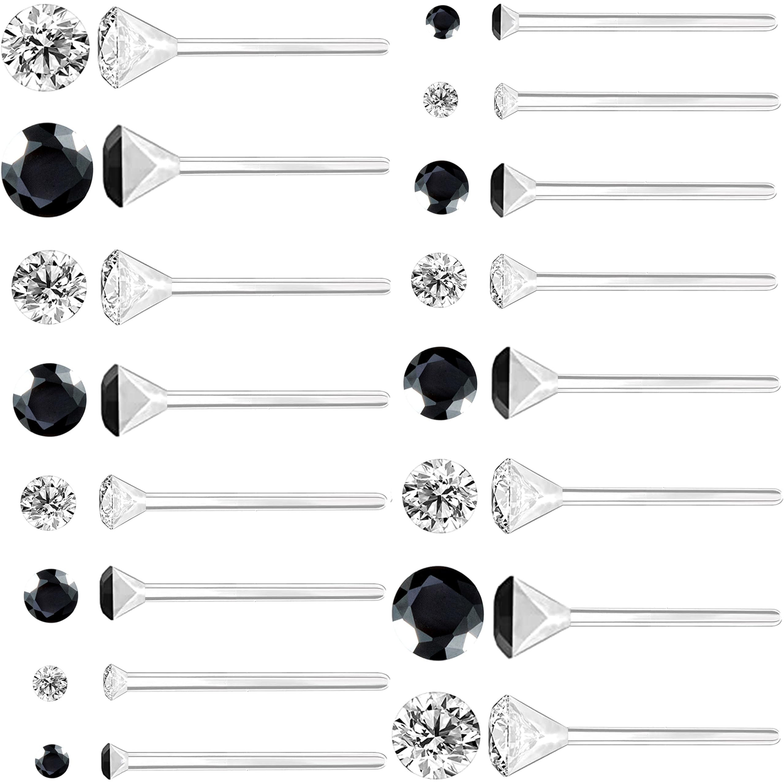 Anti Allergy Hypoallergenic Plastic Stud Earrings Set, 8 Pairs with Silicone Backs, 2-5mm Cubic Zirconia for Sensitive Ears