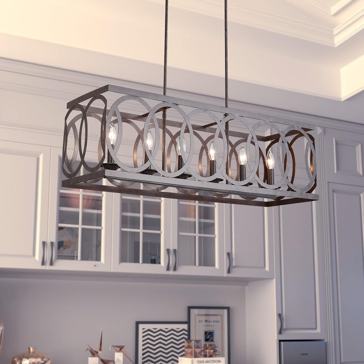 Maxax 6-Light Farmhouse Chandelier with Wrought Iron, 33.5 in Rusty Lantern Ceiling Lights for bedrooms, Living Room, cabinets, corridors, hallways, Kitchens
