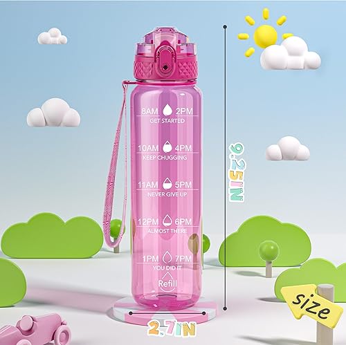 Miniatura 6 de OLDLEY Botella de agua para niños de 17 onzas para la escuela, motivacional con popote de silicona, Tritan a prueba de fugas, sin BPA, reutilizable