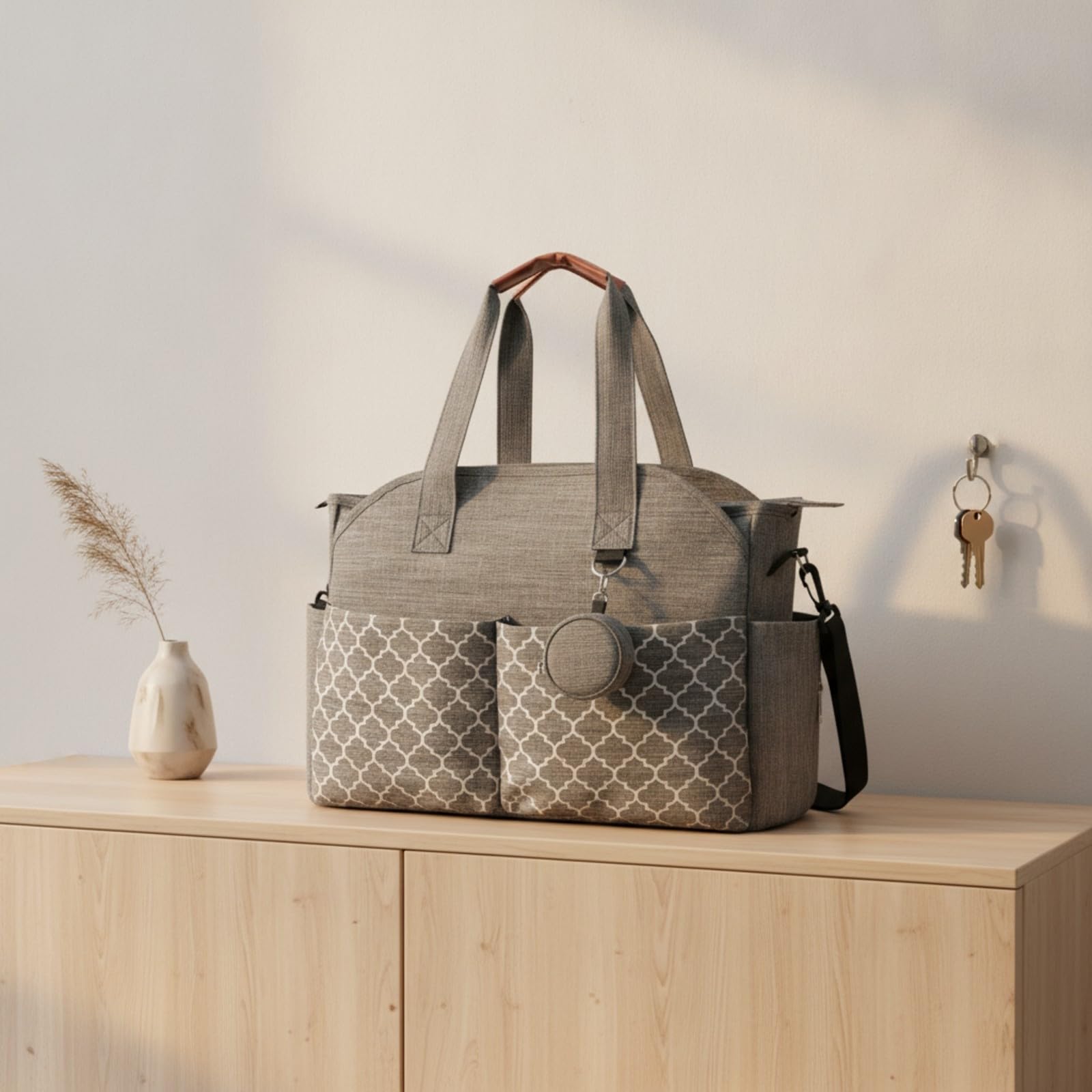Bolso Pañales Poliésr Ligera periores Reforzadas, Aislan, Bolso Pañales con Bolsillo Impermeable polietileno, para Viajes, Guarría, Gris