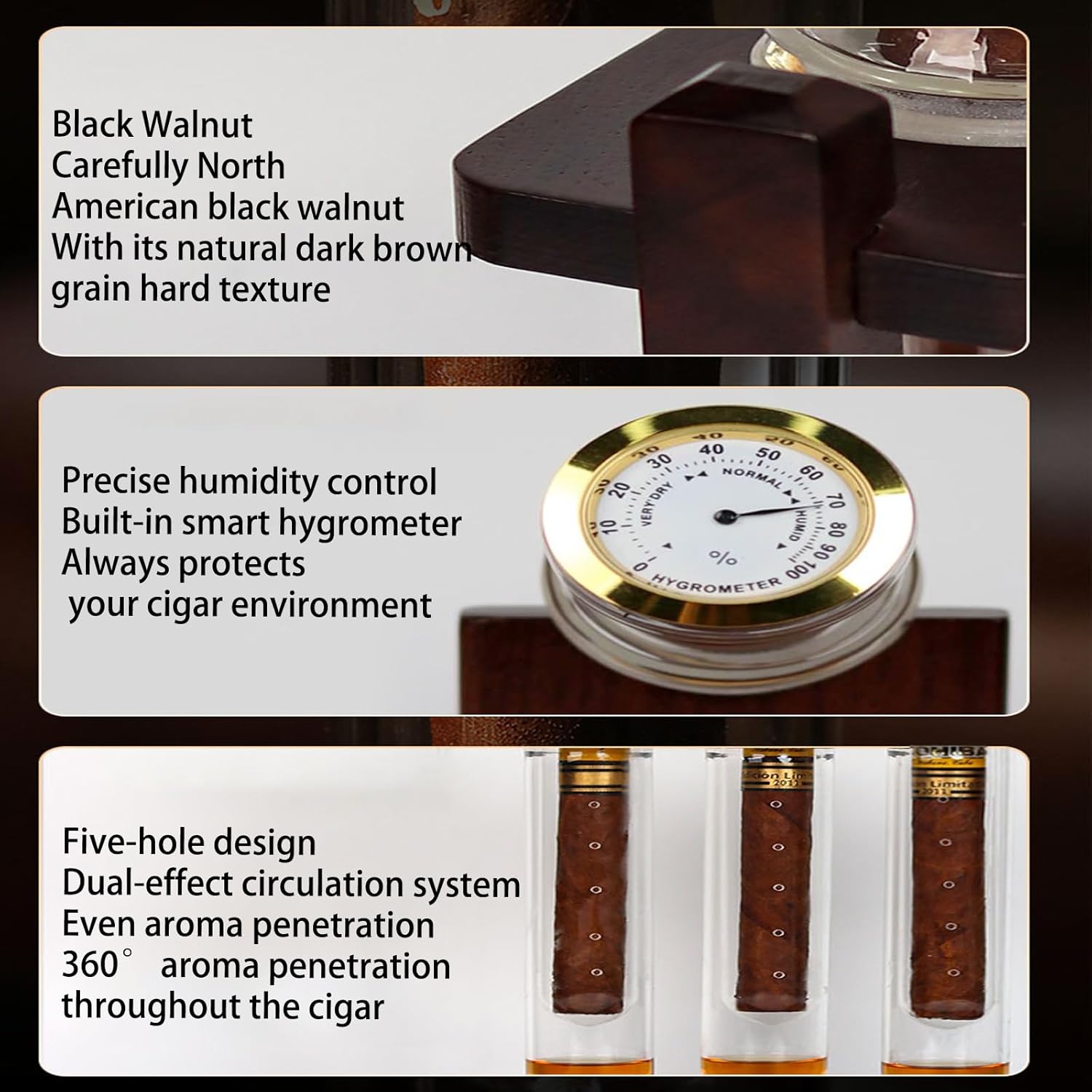 Cigar Aromatherapy Glass Tubes, Humidors Aromatherapy Conservation Glass Tubes with Base,Natural Black Walnut,for Travel Storage, Precise Humidity Control