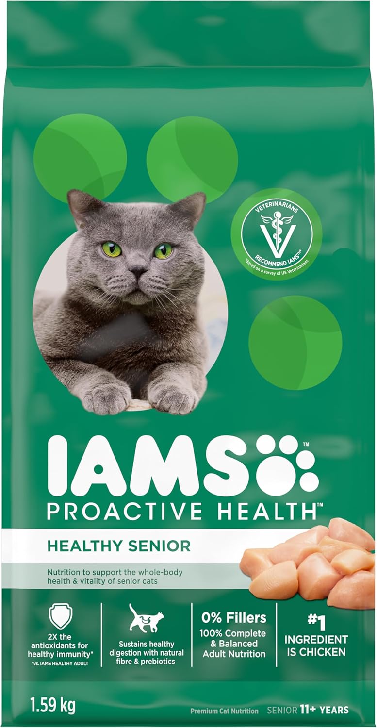 IAMS Proactive Health Healthy Senior Dry Cat Food – Chicken – 1.59KG (3.5LB) Bag
