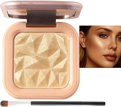 Champagne Gold Highlighter Palette With Brush For Face - Smooth Shimmer Powder For Contouring, Highlighting Cheekbones, Natural Glow For All Skin Tones And Makeup Looks, Buildable Luminous Finish