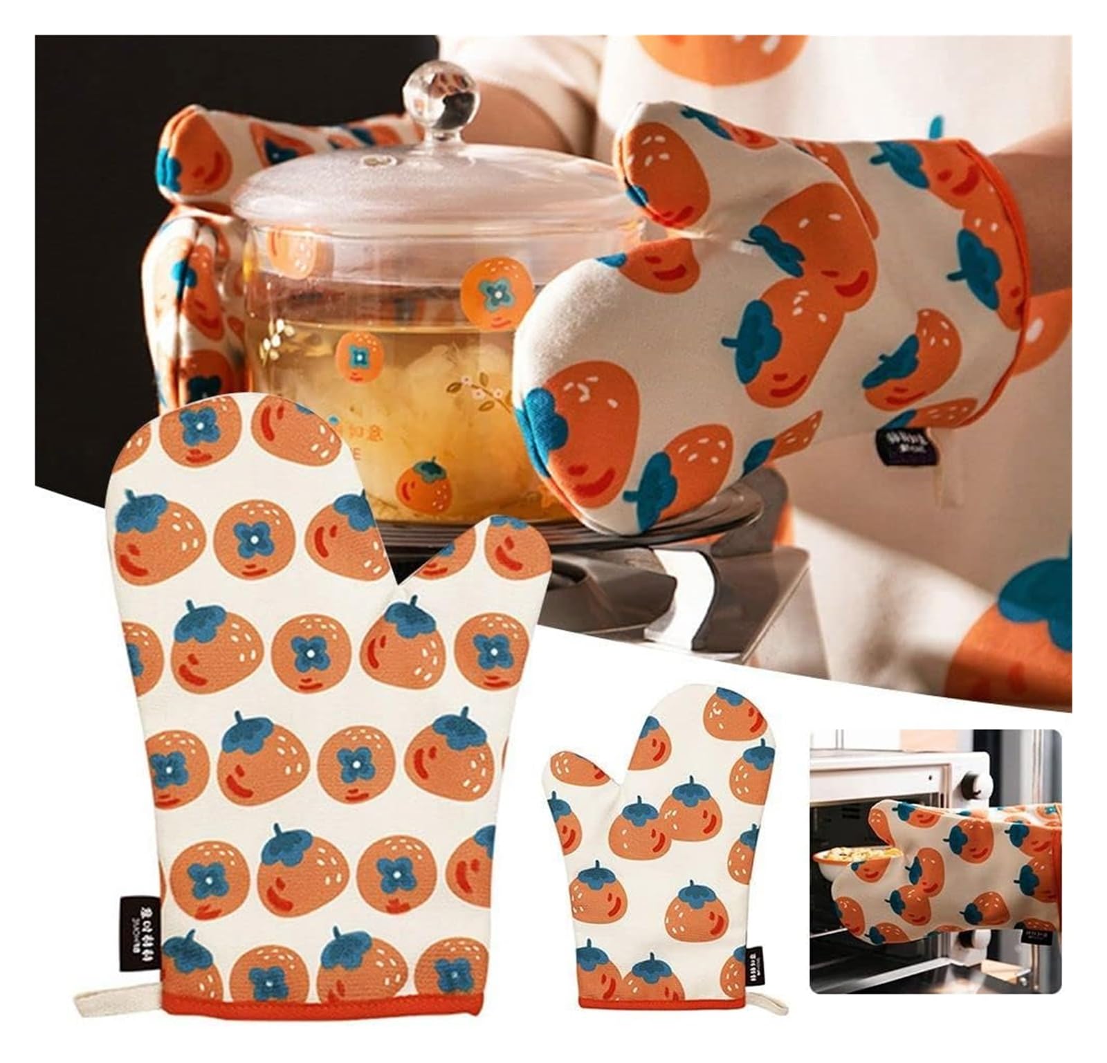Guantes para horno Gadgets Manoplas de horno de algodón con patrón de frutas Guantes de parrilla Manoplas de cocina for el hogar Camping Cocina Cumpleaños Estera aislada Cocina